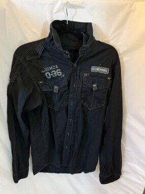 Modern Culture Black Utility Pearl Snap Shirt M